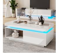 Ensemble Meuble TV Brillant, Comprenant un Meuble TV et Une Table Basse, Ensemble Mural pour Salon, Meuble TV Mural Brillant, Blanc