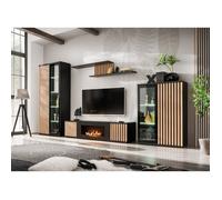 Ensemble meuble TV ""Cameron-K"" - Noir/Beige - L 340 x H 192 x P 45 cm