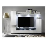 Ensemble meuble TV DOS - éclairage LED inclus - 3 Portes - Mélamine blanc mat et brillant - L208 x P33 x H165 cm