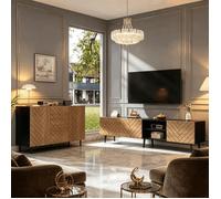 Ensemble meuble TV et buffet bas, 180x33,5x45 cm+120x40x76 cm, 3 tiroirs 5 portes, panneau de particules, salon, effet bois et noir