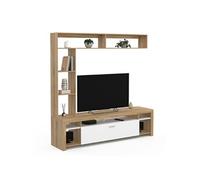 IDMarket – Ensemble meuble TV et étagères MALO 170 cm bois et placard blanc
