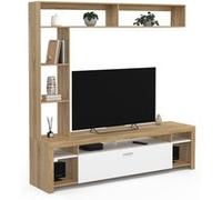Ensemble meuble TV et étagères 170 cm MALO bois et placard blanc Bois G