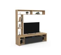 IDMarket Ensemble meuble TV et étagères MALO - 170 cm bois avec placard noir