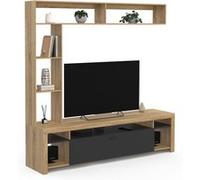IDMarket Ensemble meuble TV et étagères MALO - 170 cm bois avec placard noir