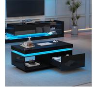 Ensemble Meuble TV et Salon - Meuble TV et Table Basse avec LED, Noir, Finition Haut Brillant, 181x38x38 + 100x50x40.3 cm