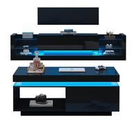 Ensemble meuble TV et table basse - Noir - haute brillance avec LED et contrôle Bluetooth