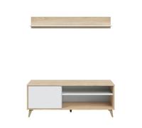 Ensemble meuble tv + étagère murale en mélamine coloris blanc Artik -chêne canadian