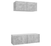 Ensemble Meuble TV Gris béton Bois d'ingénierie Suspendu Mural 2 pièces 100x30x30 cm 80x30x30 cm Rangement Salon séjour Bureau Design Moderne