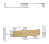 HOMCOM Ensemble Meuble TV avec Banc et étagère Murale Style Contemporain 153,6L cm - Blanc et Bois Naturel
