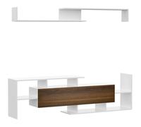 HOMCOM Ensemble Meuble TV avec Banc et étagère Murale Style Contemporain 153,6L cm - Blanc et Marron