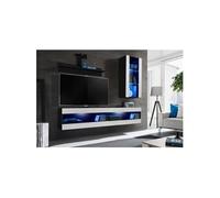 Ensemble Meuble TV Komodee TIVOLI SET5 - LED Bleues - Espace ouvert Noir Blanc 35 x 200 x 195 cm