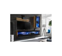 Ensemble Meuble TV Komodee TIVOLI SET5 - LED Bleues - Espace ouvert Wotan Noir 35 x 200 x 195 cm