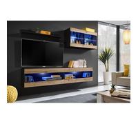 Ensemble Meuble TV Komodee TIVOLI SET6 - LED Bleues - Espace ouvert Noir Wotan 35 x 200 x 195 cm