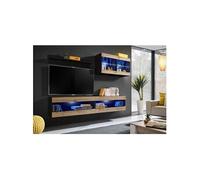 Ensemble Meuble TV Komodee TIVOLI SET6 - LED Bleues - Espace ouvert Noir Wotan 35 x 200 x 195 cm
