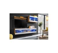 Ensemble Meuble TV Komodee TIVOLI SET6 - LED Bleues - Espace ouvert Wotan Blanc 35 x 200 x 195 cm