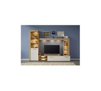 Ensemble meuble TV LOGO - 1 Porte - LED - Mélamine chene clair et blanc mat - L240 x P41 x H185 cm - TRENDTEAM