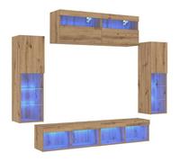 Armoires Murales Tv Vidaxl Avec Éclairage Led 2 Pcs Chêne Artisanal 80x30x30 Cm, Armoires Murales Tv Vidaxl Avec Éclairage Led 2 Pcs Chêne Artisanal 60x30x40 Cm