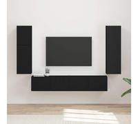 Ensemble Meuble TV Montage Mural 4 pcs Noir Bois d'ingénierie avec 5 Portes 4 étagères Dimensions variées pour Salon Chambre Espace optimisé Design Moderne Pratique