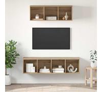 Ensemble Meuble TV Mural 2 Pièces Moderne avec 7 Étages, Rangement Salon Espace Optimisé en Bois d'Ingénierie Robuste Couleur Chêne Artisanal pour Séjour Contemporain et Petit Appartement