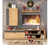 Ensemble meuble TV mural - 3 pièces - 140 x 35 x 39 cm - 52 x 28 x 77 cm - 78,5 x 13,5 x 8 cm - Panneau de particules