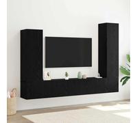 Ensemble Meuble TV Mural 4 pièces en Chêne Noir, Bois d'ingénierie Durable, Bibliothèque Murale avec étagères et Portes, Design Moderne pour Salon et séjour, Montage Facile