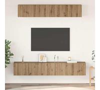 Ensemble Meuble TV Mural 5 Pièces en Bois d'Ingénierie Chêne Artisanal, Étagères de Rangement Moderne pour Salon et Salle de Séjour, Design Contemporain et Installation Facile