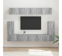 Ensemble Meuble TV Mural 5 Pièces Gris Sonoma, Meuble Salle de Séjour Moderne en Bois d'Ingénierie avec 8 Portes et Étagère, Rangement Intelligent pour Téléviseur, Console Média et Déco Salon