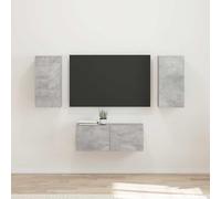 Ensemble Meuble TV Mural 6 Pièces Moderne, Meuble Télé Design Suspendu en Bois d'Ingénierie Gris Béton pour Salon et Salle de Jeux, Rangement Multimédia Élégant avec 7 Portes et Étagère