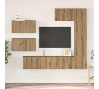 Ensemble Meuble TV Mural 6 Portes en Chêne Artisanal, Meuble de Rangement Moderne pour Salon Petit Appartement, Bibliothèque Étagère avec Portes à Charnières, Bois d'Ingénierie Durable