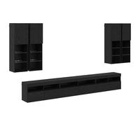 Ensemble Meuble TV Mural 7 pcs en Bois d'ingénierie chêne Noir avec éclairage LED et Montage Mural Design pour Salon Chambre Rangement Polyvalent et économie d'espace Moderne