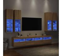 Ensemble Meuble TV Mural 7 pièces chêne Sonoma avec lumières LED RVB, Bois d'ingénierie, Grand Espace de Rangement, Design Moderne pour Salon et Chambre