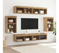 Ensemble Meuble TV Mural 8 pièces avec éclairage LED, Design Moderne en chêne Artisanal et Bois d'ingénierie pour Salon séjour, Rangement multimédia élégant et Facile à Assembler