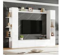 Ensemble Meuble TV Mural avec 1 Vitrine, 1 Meuble TV, 1 Étagère et 1 Colonne - MODENVIE - Rangements - MDF et Acrylique - Blanc