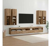 Ensemble Meuble TV Mural chêne Artisanal 7 pcs Bois d'ingénierie avec éclairage LED, Montage Mural Facile, Rangement Flexible pour Salon et Chambre, Meuble TV Moderne et Durable