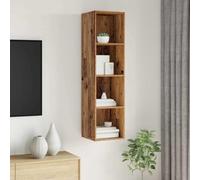 Ensemble Meuble TV Mural Design Moderne avec 3 Etagères en Bois Ancien 37x37x142.5 cm, Meuble Télévision Mural pour Salon Contemporain et Bureau, Rangement Multimédia Élégant et Gain de Place