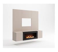 Ensemble meuble TV mural Fly B-K avec cheminée bioéthanol - Bois MDF cachemire - 160 x 158 x 40 cm