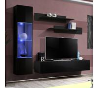 Ensemble meuble TV mural - Fly III - 210 cm x 190 cm x 40 cm - Noir