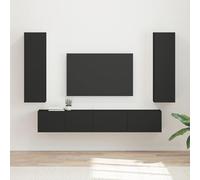 Ensemble Meuble TV Mural Moderne 3 Pièces Noir, Rangement Salon Élégant avec Portes et Étageres en Bois d'Ingénierie pour Home Cinéma et Déco