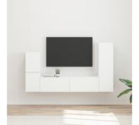 Ensemble Meuble TV Mural Moderne 4 Pièces Blanc, Rangement Multimédia avec Placards et Étageres en Bois d'Ingénierie Durable pour Salon et Séjour
