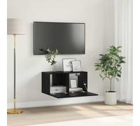 Ensemble Meuble TV Mural Noir Moderne 60 cm, Meuble Télé Étagère Rangement Salon avec Portes en Bois d'Ingénierie, Design Flottant Économiseur d'Espace pour Home Cinéma et Divertissement
