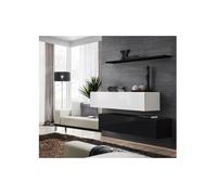 Ensemble meuble TV mural - Switch SB II - 130 cm x 110 cm x 30 cm - Blanc et noir