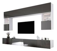 3E 3xE living.com Ensemble Meuble TV Mural, Blanc Mat/Gris Brillant, Meuble Mural à LED pour Salon