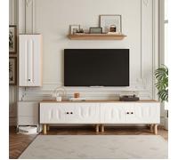 Ensemble Meuble TV - Novélys - 3 Pièces avec Rangement Mural - Buffet Bas 170cm & Armoire Murale - Design Sculpté - Blanc & Bois