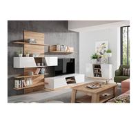 Ensemble meuble TV paroi murale blanc et aspect chêne clair avec LED - NOVA