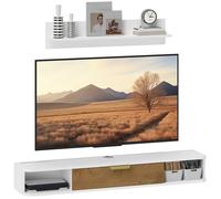 Ensemble meuble TV suspendu avec étagère murale - HOMCOM - porte rabattable et passe-câbles - 120 x 24 x 16 cm - blanc