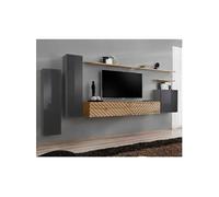 Ensemble Meuble TV "Switch Lamel I" 330cm Naturel & Gris