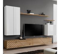 Ensemble Meuble TV "Switch Lamel II" 270cm Naturel & Blanc