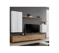 Ensemble Meuble TV "Switch Lamel II" 270cm Naturel & Blanc
