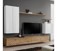 Ensemble Meuble TV "Switch Lamel II" 270cm Naturel & Blanc Beige G