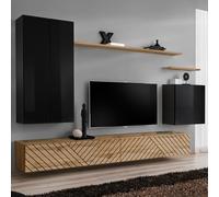 Ensemble Meuble TV "Switch Lamel II" 270cm Naturel & Noir